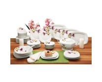 Aparelho de Jantar Quadrado de Porcelana 43 peças - Master Home Rosas