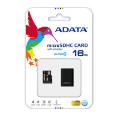 Cartão de Memória Micro SDHC com Adaptador Adata 16 GB AUSDH16GCL4-RM3BKBL