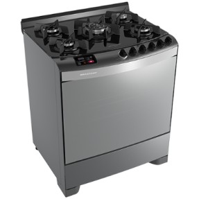 Fogão de Piso Brastemp Ative Top Glass 5 Bocas Acendimento Automático Acabamento Inox Grill BF375AR