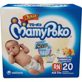 Fralda MamyPoko Super Seca Tamanho Recém Nascido (RN) Regular 20 Unidades Peso Indicado Até 5kg