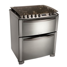 Fogão de Piso Electrolux Celebrate Premium 5 Bocas Acendimento Superautomático Acabamento Inox com Forno Duplo Grill 76DFX