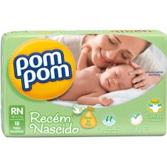 Fralda Pom Pom Amor de Mãe Tamanho Recém Nascido (RN) 18 Unidades Peso Indicado Até 3,5kg