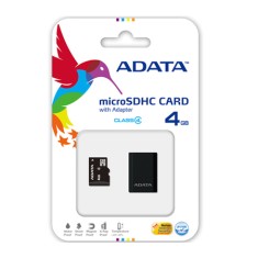 Cartão de Memória Micro SDHC com Adaptador Adata 4 GB AUSDH4GCL4-RM3BKBL