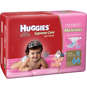 Fralda Huggies Turma da Mônica Supreme Care Soft Touch Menina Tamanho G Hiper 64 Unidades Peso Indicado 9 - 12,5kg