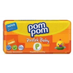 Fralda Pom Pom Protek Baby Tamanho P Jumbo 33 Unidades Peso Indicado 3 - 6kg