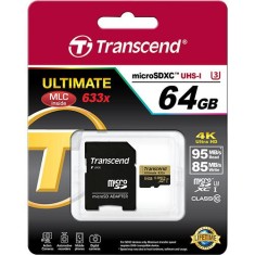 Cartão de Memória Micro SDXC com Adaptador Transcend Ultimate 64 GB TS64GUSDU3