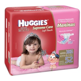 Fralda Huggies Turma da Mônica Supreme Care Soft Touch Menina Tamanho XXG Hiper 52 Unidades Peso Indicado +14kg