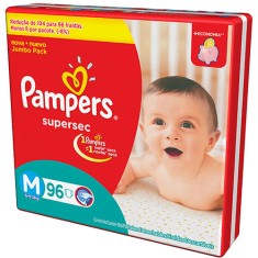 Fralda Pampers Supersec Tamanho M Jumbo 96 Unidades Peso Indicado 6 - 9kg