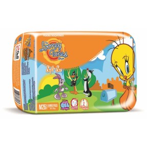 Fralda G&B Higiênicos Looney Tunes Soft Sec Tamanho M Jumbo 26 Unidades Peso Indicado 5 - 10kg