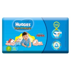 Fralda Huggies Turma da Mônica Tripla Proteção Tamanho P Jumbo 36 Unidades Peso Indicado Até 6kg