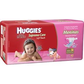 Fralda Huggies Turma da Mônica Supreme Care Soft Touch Menina Tamanho M Mega 40 Unidades Peso Indicado 5,5 - 9,5kg