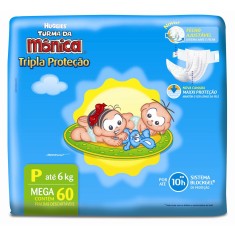 Fralda Huggies Turma da Mônica Tripla Proteção Tamanho P Mega 60 Unidades Peso Indicado Até 6kg