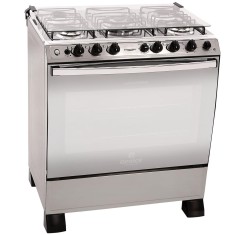 Fogão de Piso Realce 5 Bocas Acendimento Superautomático Acabamento Inox Grill Cronos Grill
