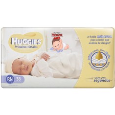 Fralda Huggies Turma da Mônica Primeiros 100 Dias Tamanho Recém Nascido (RN) 38 Unidades Peso Indicado Até 4kg