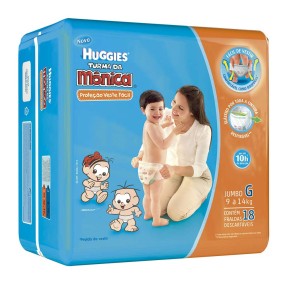 Fralda de Vestir Huggies Turma da Mônica Proteção Veste Fácil Tamanho G Jumbo 18 Unidades Peso Indicado 9 - 14kg