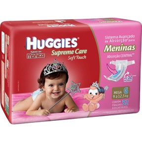 Fralda Huggies Turma da Mônica Supreme Care Soft Touch Menina Tamanho G Mega 32 Unidades Peso Indicado 9 - 12,5kg